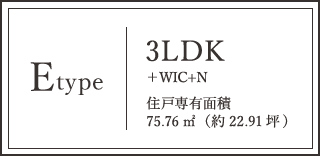 Etype 3LDK+WIC+N 住戸専有面積 75.76㎡（約22.91坪）